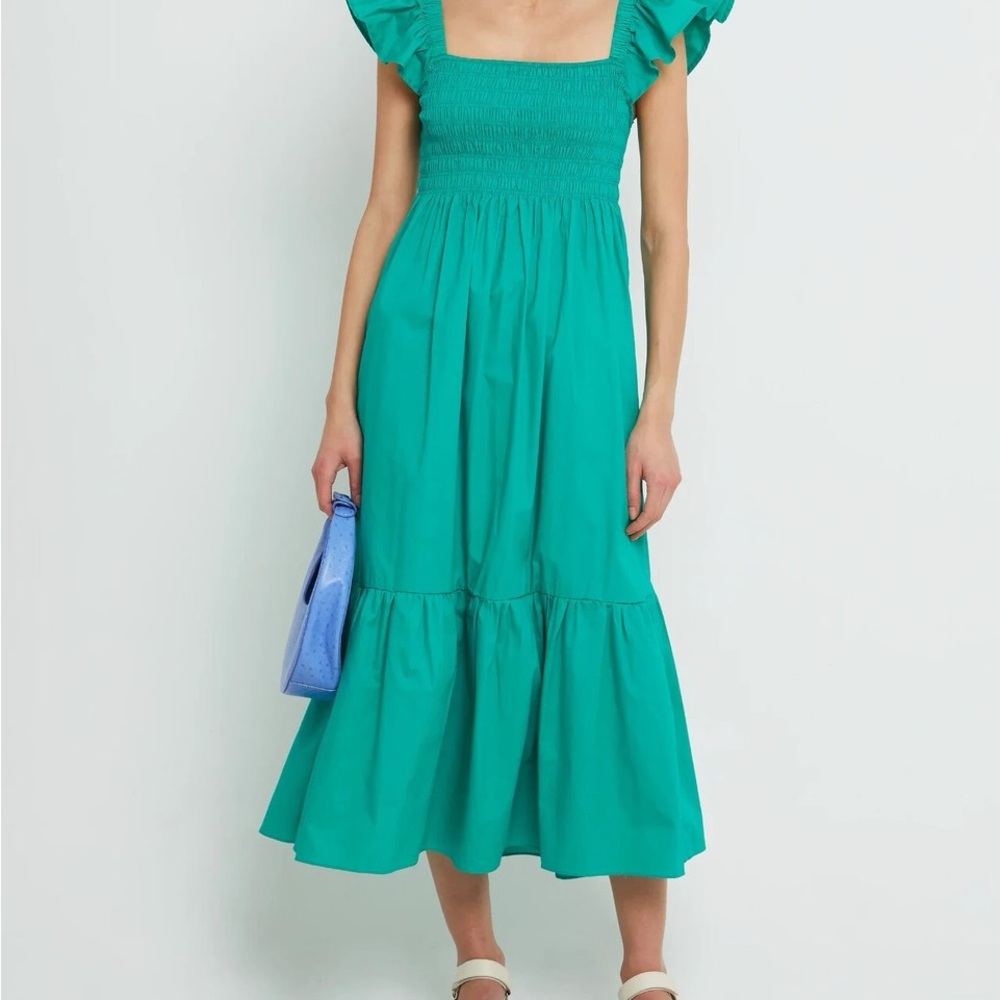 Chic Teal Ruffle Sleeve Midi Dress